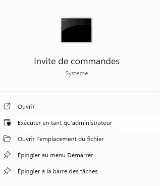 invite commande en tant qu'administrateur