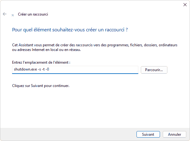 raccourci shutdown.exe